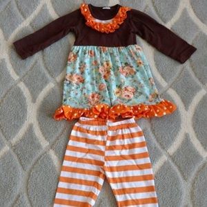 Brown and orange flowered top and pants set